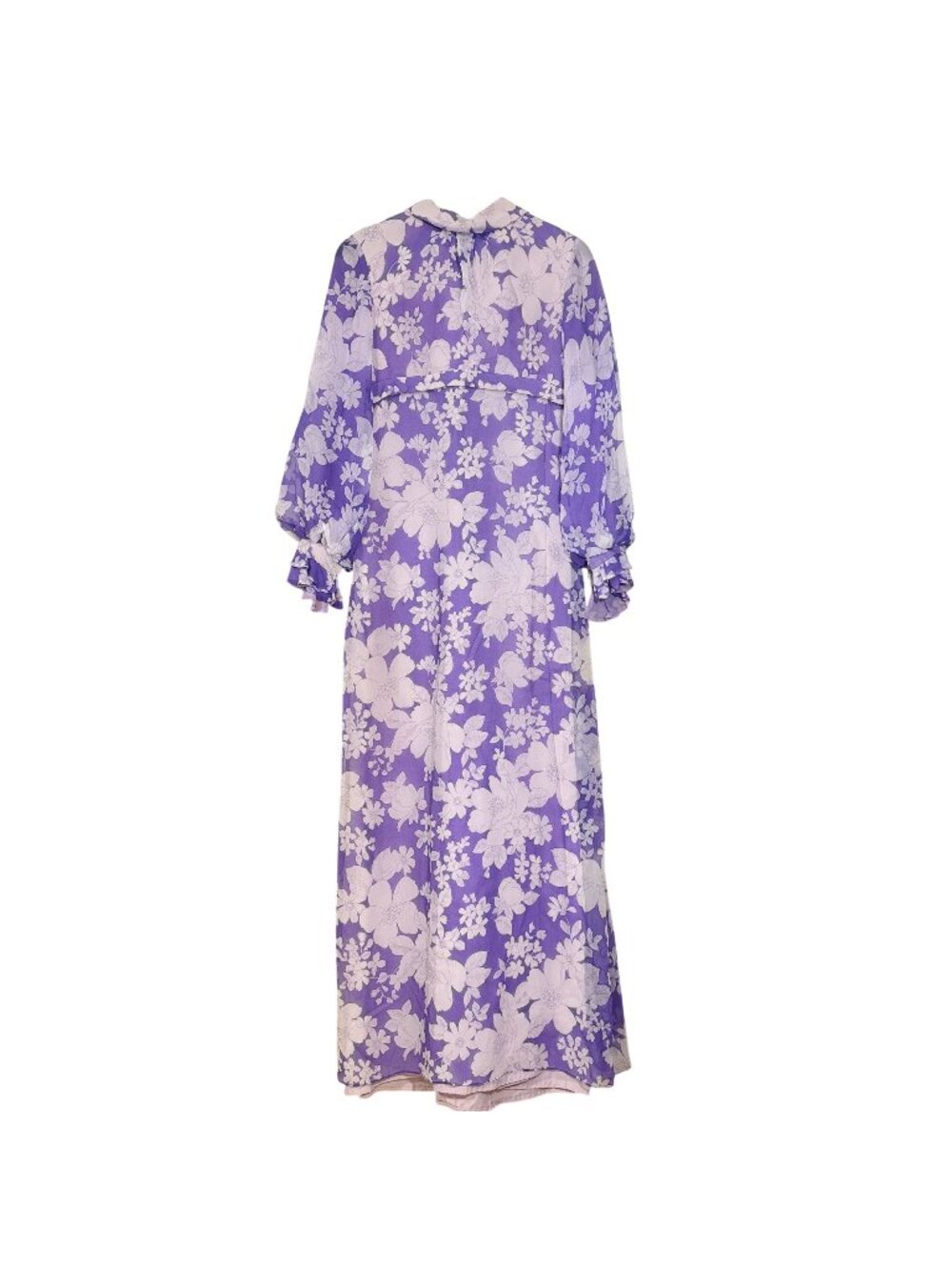 Vintage Sylvia Anns Purple Floral Chiffon Maxi Dress Boho Prairie Size 10